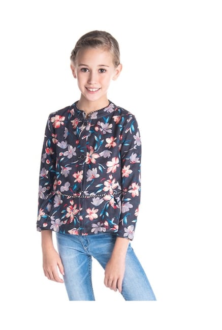 Cherry Crumble By Nitt Hyman Kids Navy Floral Print Coat-picture-18