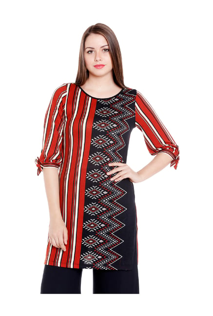 Fusion Beats Black & Red Printed Tunic