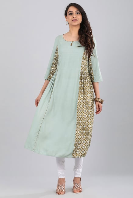 Aurelia Blue Round Neck Printed Kurta Price in India