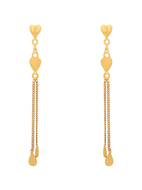 22Kt Long Gold Earring with white gold work - ErLn19397 - 22k Gold fancy  long earrings. Earrings are designed with beautiful chain and two tone  balls at the e