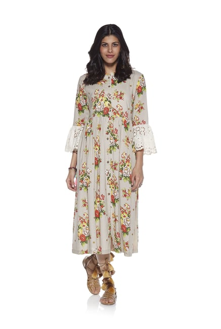 green emerald velvet dress Buy Bombay Paisley Cream Floral Cotton Straight Dress from Westside main image 0
