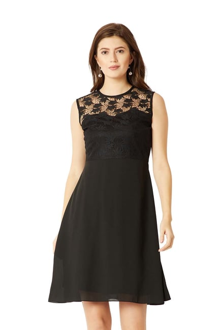 Miss Chase Black Lace Pattern Skater Dress Price in India