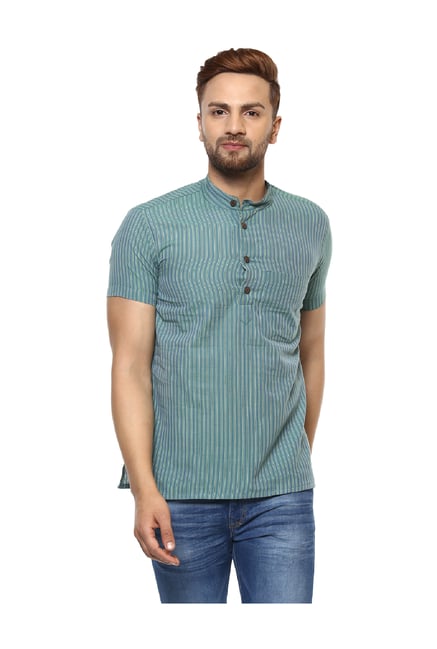 Abhiyuthan Grey Striped Cotton Kurta