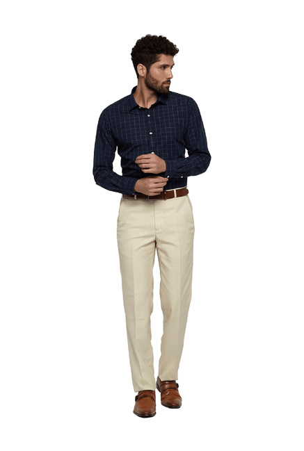 Raymond Medium Fawn Regular Fit Flat Front Trousers from Raymond at ...