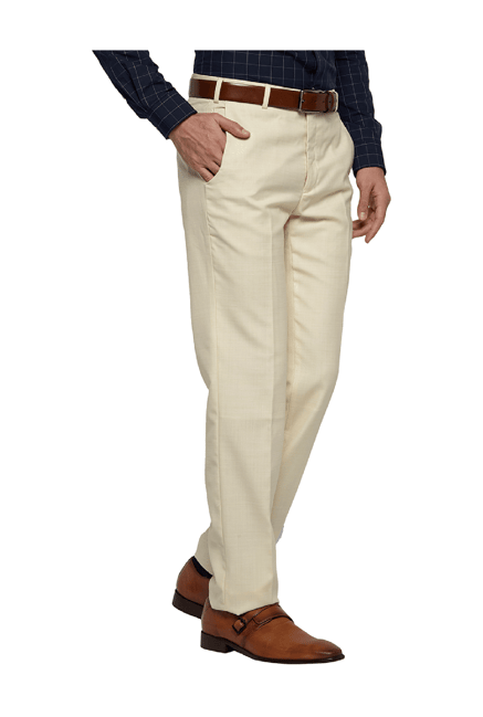 Raymond Medium Fawn Regular Fit Flat Front Trousers from Raymond at ...