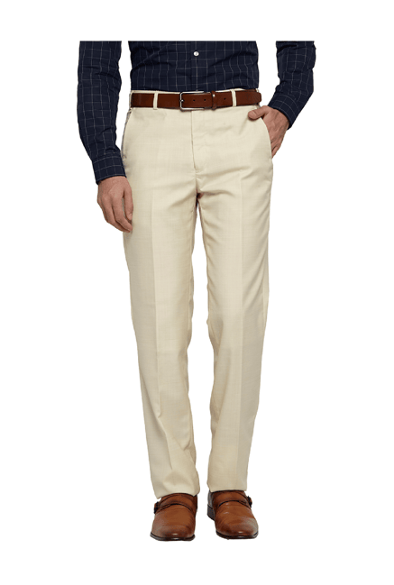 Buy Raymond Medium Fawn Regular Fit Flat Front Trousers for Men Online ...