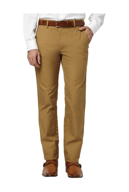 Park Avenue Dark Khaki Slim Fit Flat Front Trousers