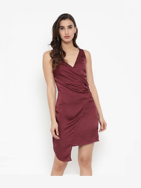 maroon silk dress above the knee