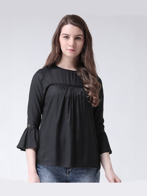 The Vanca Black Self Print Top