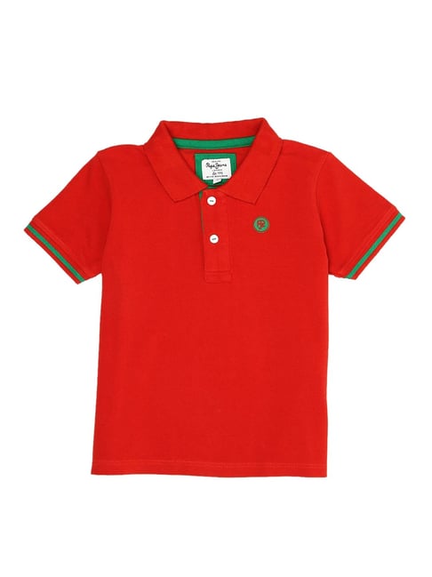 Pepe Jeans Kids Red Textured Polo T-Shirt