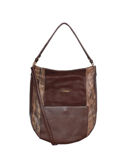 Esbeda Coffee Brown Textured Shoulder Handbag
