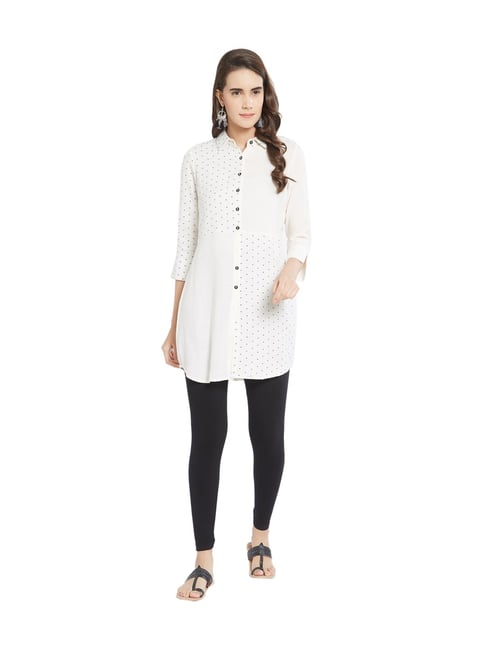 Fusion Beats Off-White Embroidered Tunic