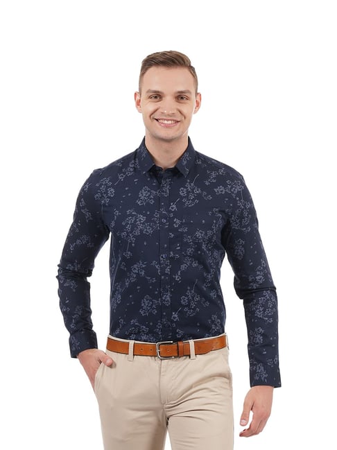 Indian Terrain Dark Blue Regular Fit Printed Shirts