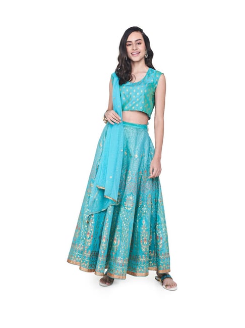 Global Desi Aqua Printed Lehenga Choli Set