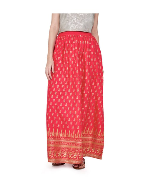 Global Desi Hot Pink Printed Skirt