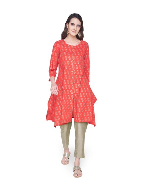 Global Desi Red Printed Tunic