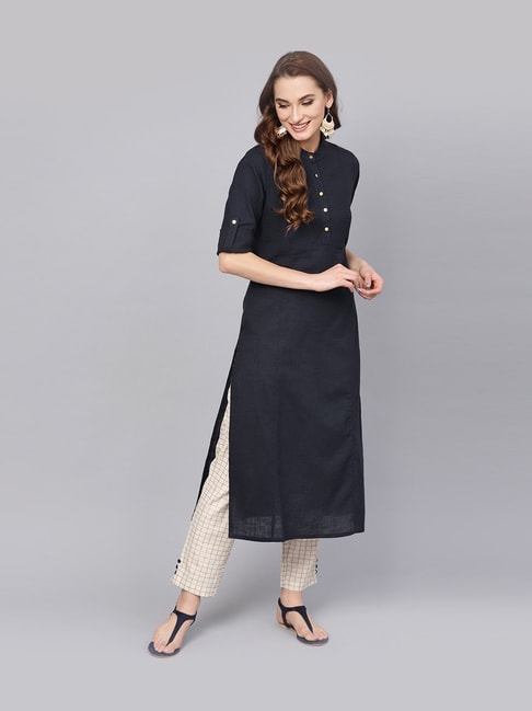 Buy Black Brocade Padded off Shoulder Kurta with Pants and Dupatta Online  in India | Colorauction