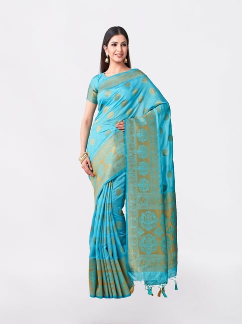 Attractive Look Sky Blue Kanjivaram Silk Saree With Blouse – Bahuji -  Online Fashion & Lifestyle Store