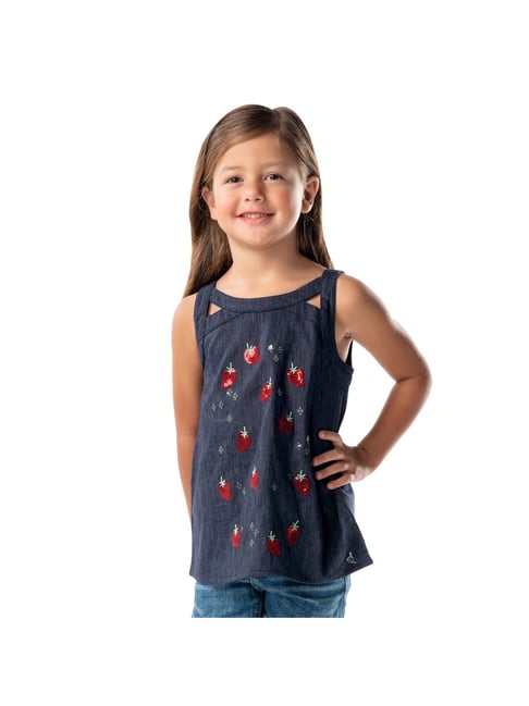 Cherry Crumble By Nitt Hyman Kids Navy Embroidered Top-picture-41