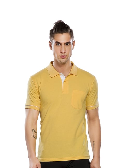 Buy Sport Sun Yellow Polo Collar Polyester T-Shirt from top Brands
