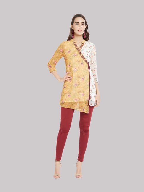 Fusion Beats Yellow Printed Tunic