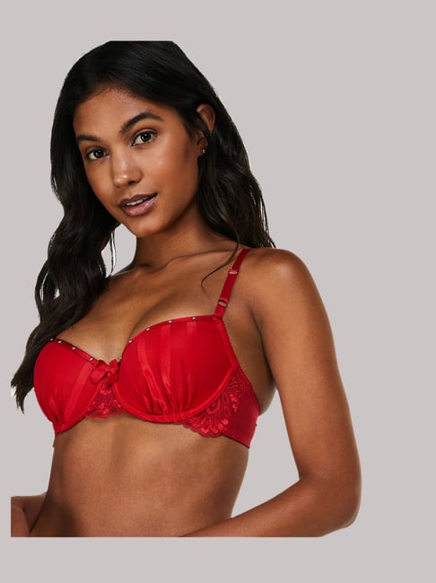 Hunkemoller Tango Red Lace Under-Wired Padded Demi Cup Bra Price in India