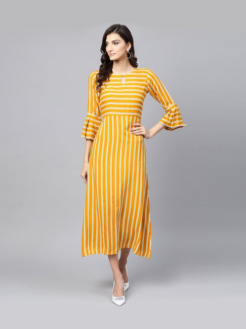 Gerua Yellow Striped A-Line Dress