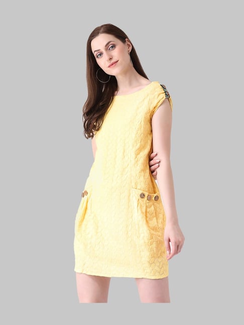 Latin Quarters Yellow Self Print Dress