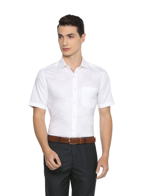 Louis Philippe White Solid Regular Fit Shirt