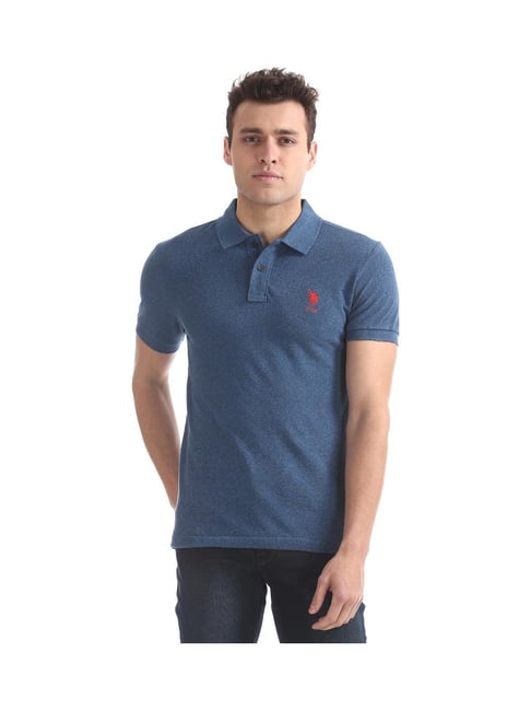 U S Polo Assn U.S. Polo Assn. Blue Textured Regular Fit Polo T-Shirt