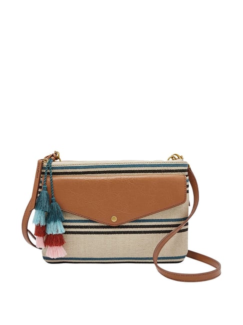 Buy Fossil Devon Beige Tan Fabric Sling Handbag For Women At