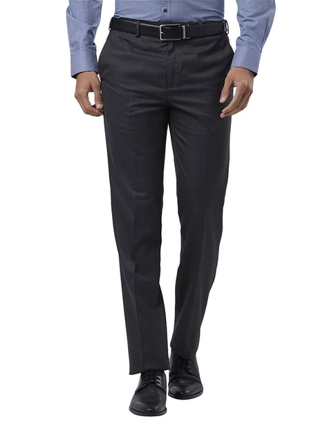 Raymond Dark Grey Contemporary Fit Mid Rise Trousers