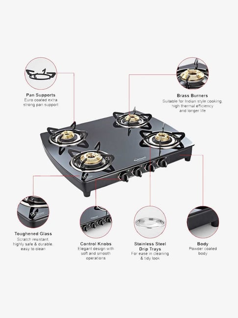 Buy Sunflame Crystal Plus 4 Burners Gas Stove Black Online At