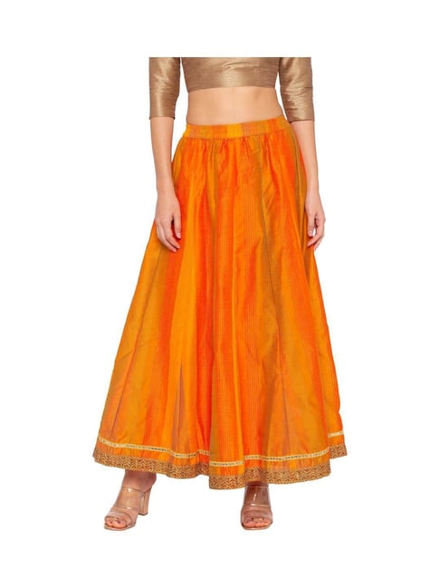 orange long skirt
