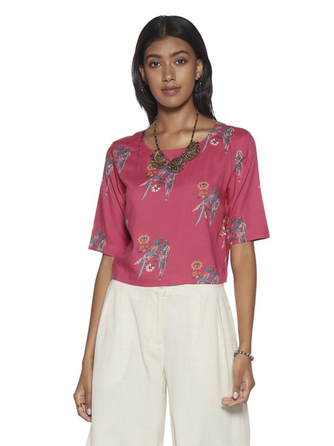 Bombay Paisley by Westside Pink Parrot Print Crop-Top from Bombay ...