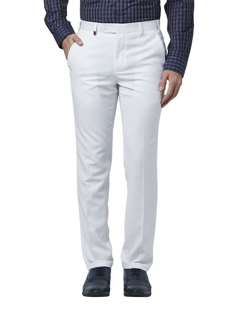 Buy Park Avenue White Regular Fit Mid Rise Solid Trousers for Men Online   Tata CLiQ
