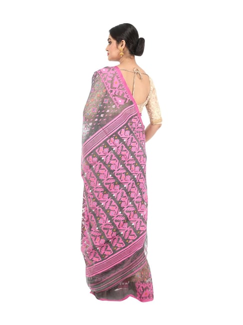 Women's Rani Pink Cotton Blend Temple Border Jamdani Saree - Angoshobha | Jamdani  saree, Saree, Pink cotton