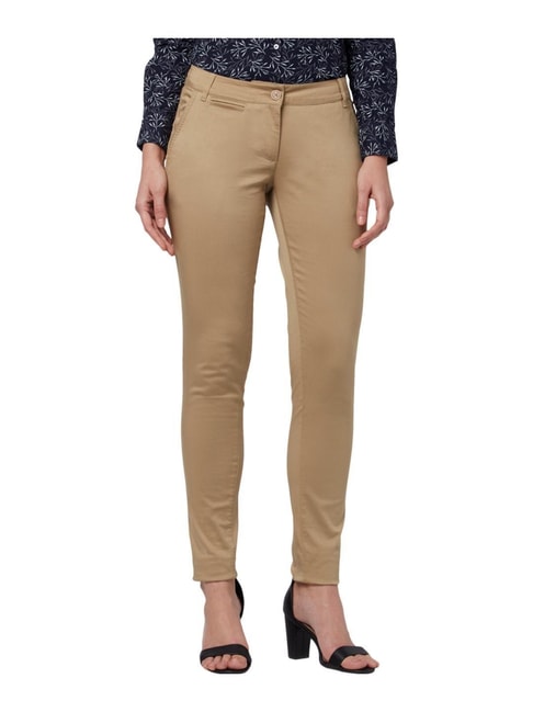 Buy Go Colors Women Beige Solid Relaxed Fit Casual Trousers  Trousers for  Women 2703378  Myntra