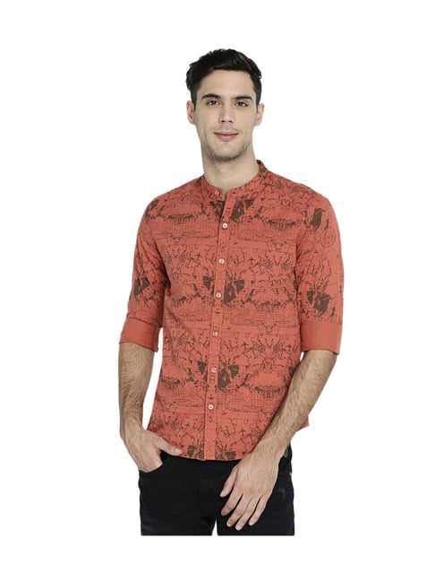 orange printed shirt