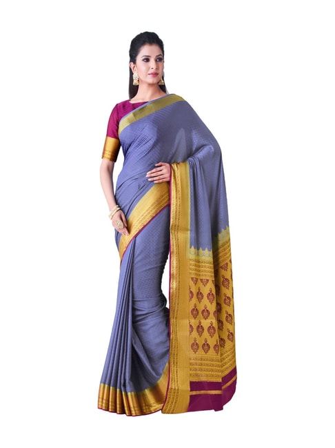 Mimosa Blue Woven Mysore Silk Saree With Blouse Price in India