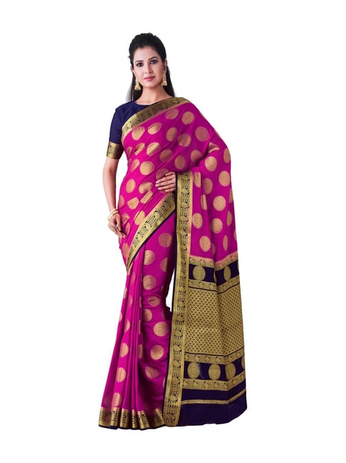 Mimosa Pink Zari Work Mysore Silk Saree With Blouse Price in India