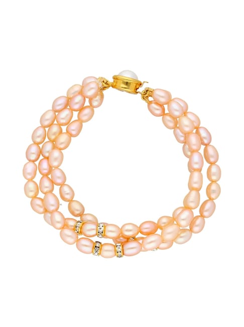 Sri Jagdamba Pearls Peach & Clear Alloy Classic Bracelet-image-2