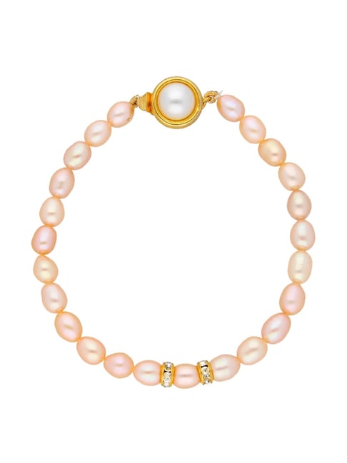 Sri Jagdamba Pearls Peach & Pearl White Alloy Classic Bracelet-image-8