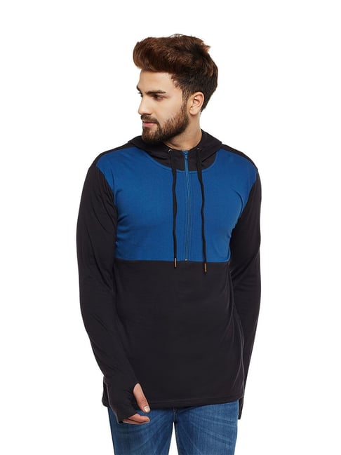 Hypernation Dark Blue & Black Regular Fit Hooded Sweatshirt-picture-12