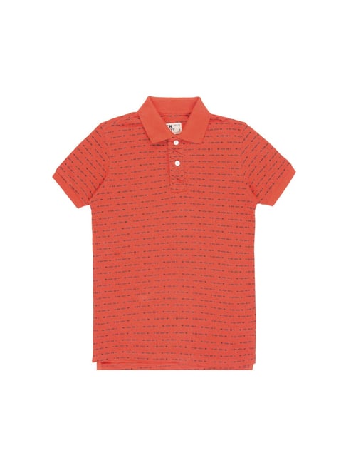 Flying Machine Kids Orange Printed Polo T-Shirt