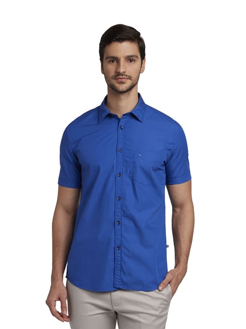 Buy Parx Dark Blue Cotton Half Sleeves 