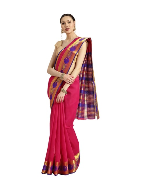 Ishin Pink Woven Saree With Blouse