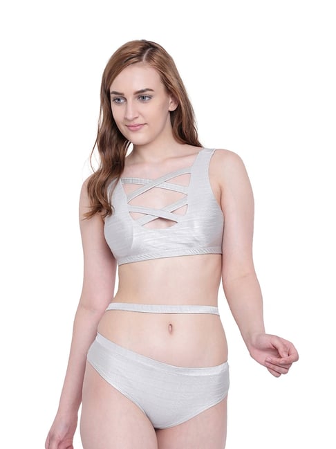 Buy La Intimo Grey Beach Bold Bra Bikini Panty for Women Online