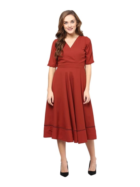 Buy Miss Chase Brick Red Relaxed Fit Below Knee Dress for Women Online @  Tata CLiQ