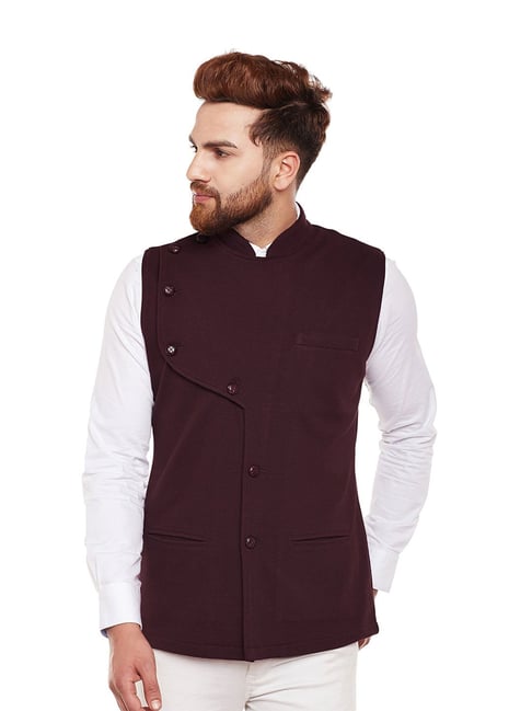 Hypernation Burgundy Slim Fit Waistcoat-picture-42